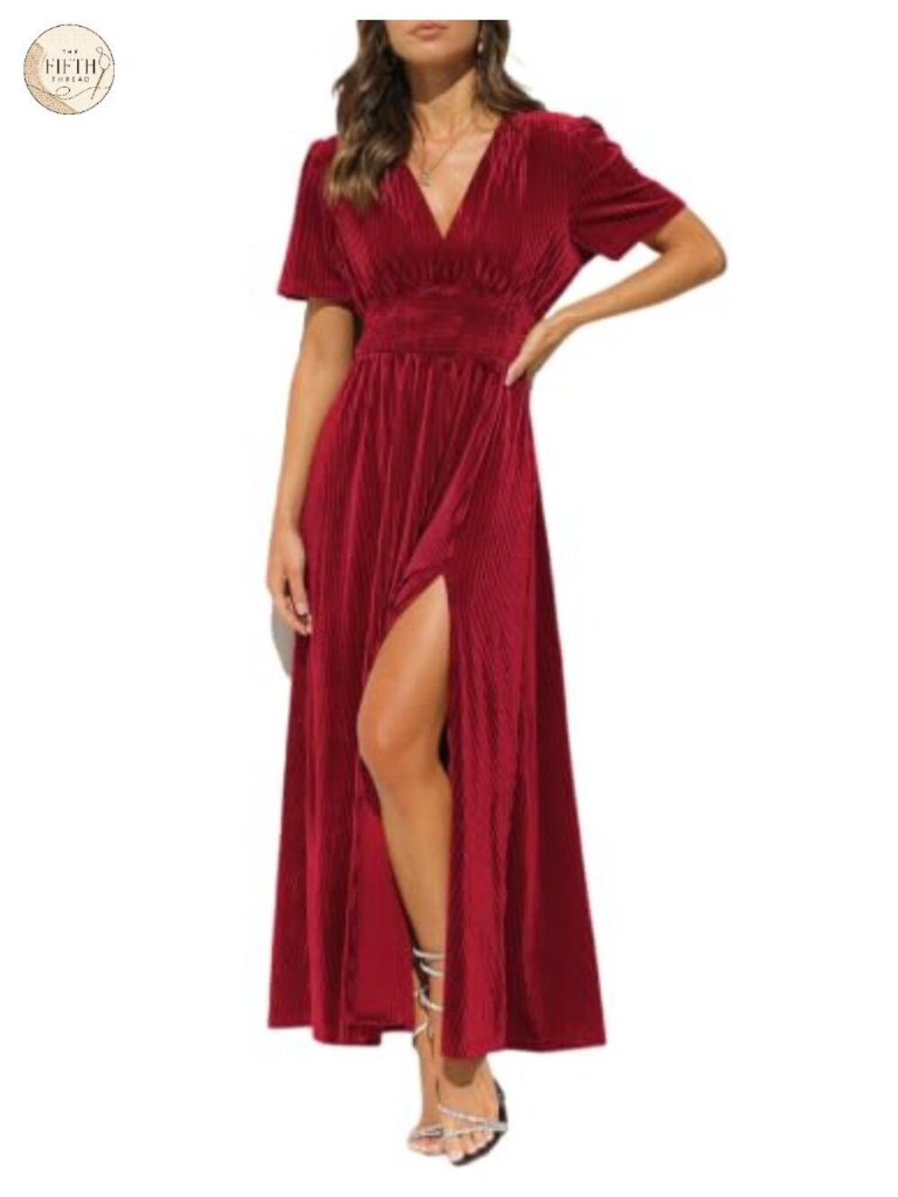 Velvet Maxi Dress Formal Wedding Guest Dress V-Neck A-Line Long Sleeve